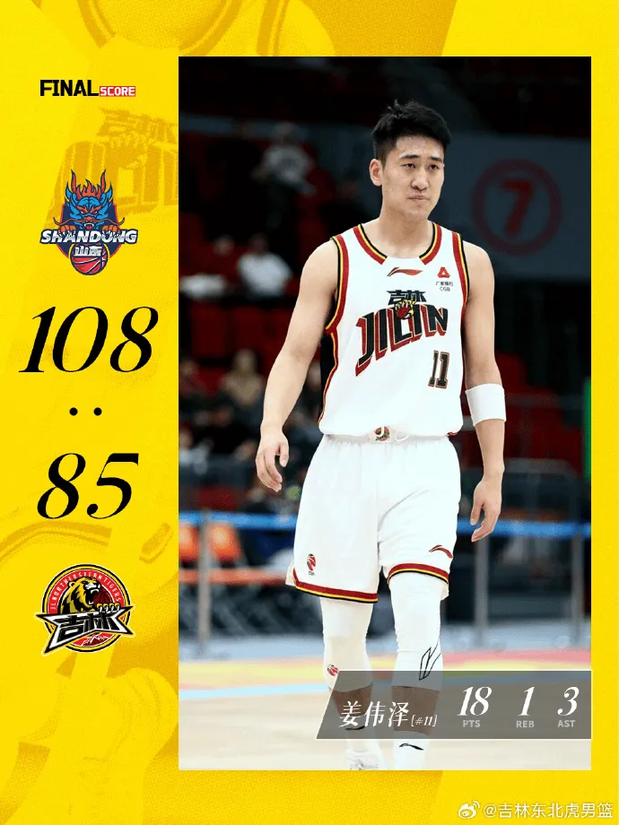 PG电子中国官方-吉林男篮分享本场比赛失利海报，常规赛战绩来到6胜8负